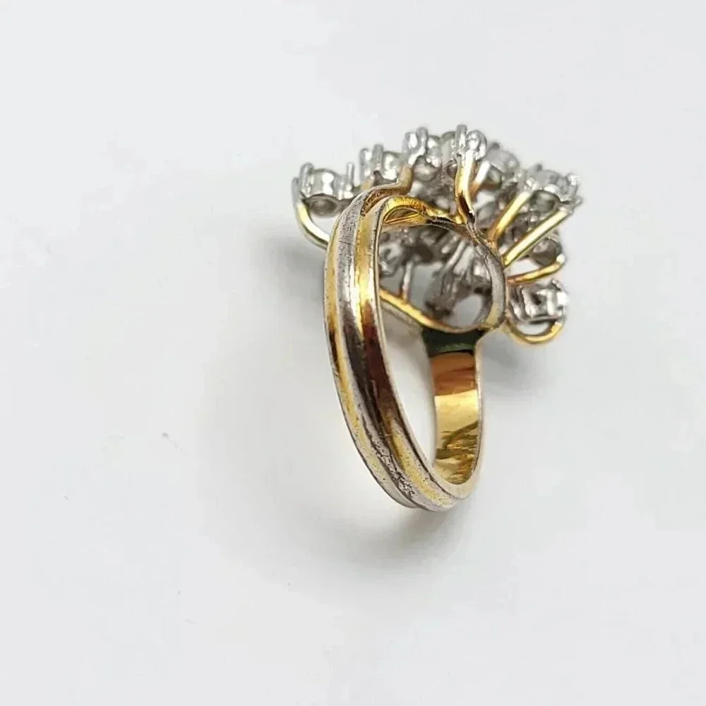Designer EDCO Gold Plated Over Sterling 925 Modernist CZ Cluster Ring Size 6.75
